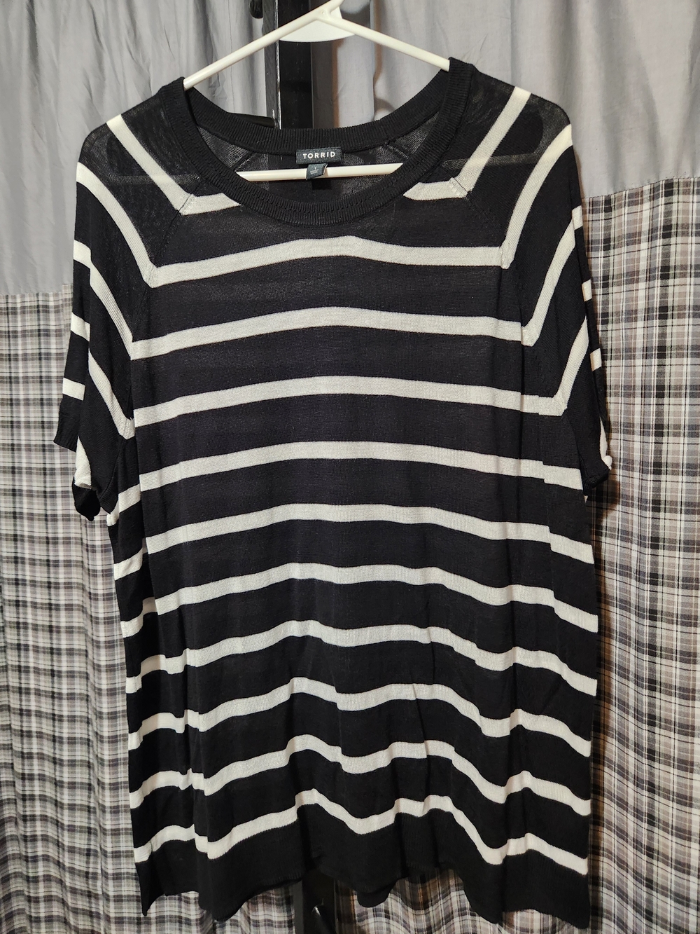 torrid Black and White Striped Crew Neck Sweater